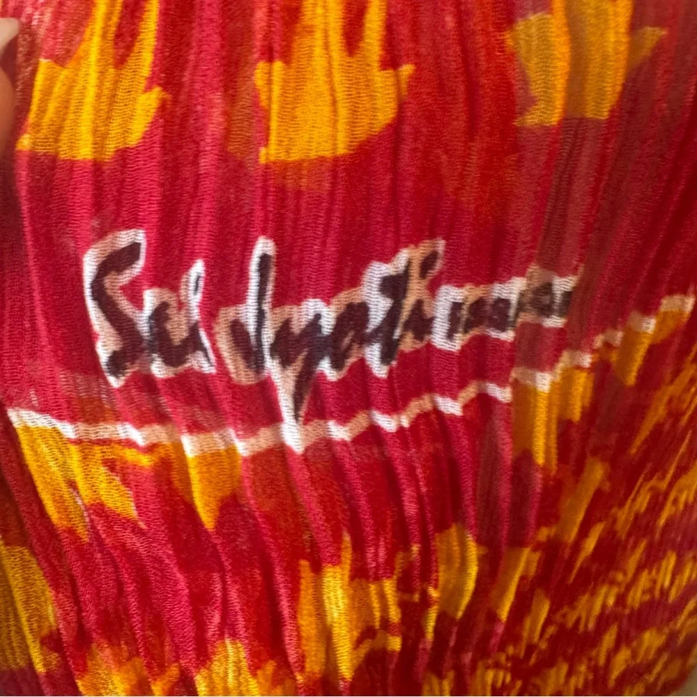 Raj Red and Yellow Artistic Scarf 100% silk New  India Indian made floral‎